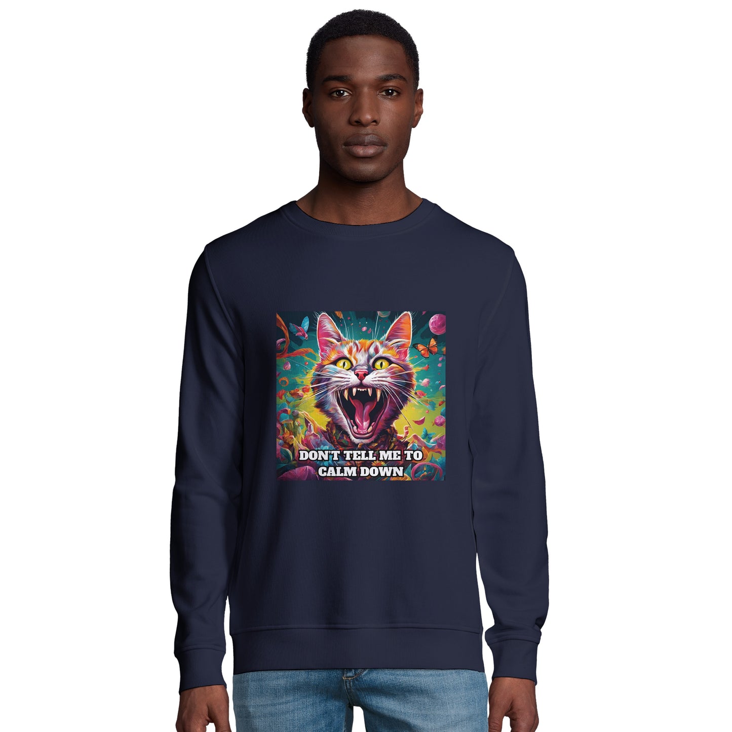 Crazy Cat Organic Unisex Crewneck Sweatshirt