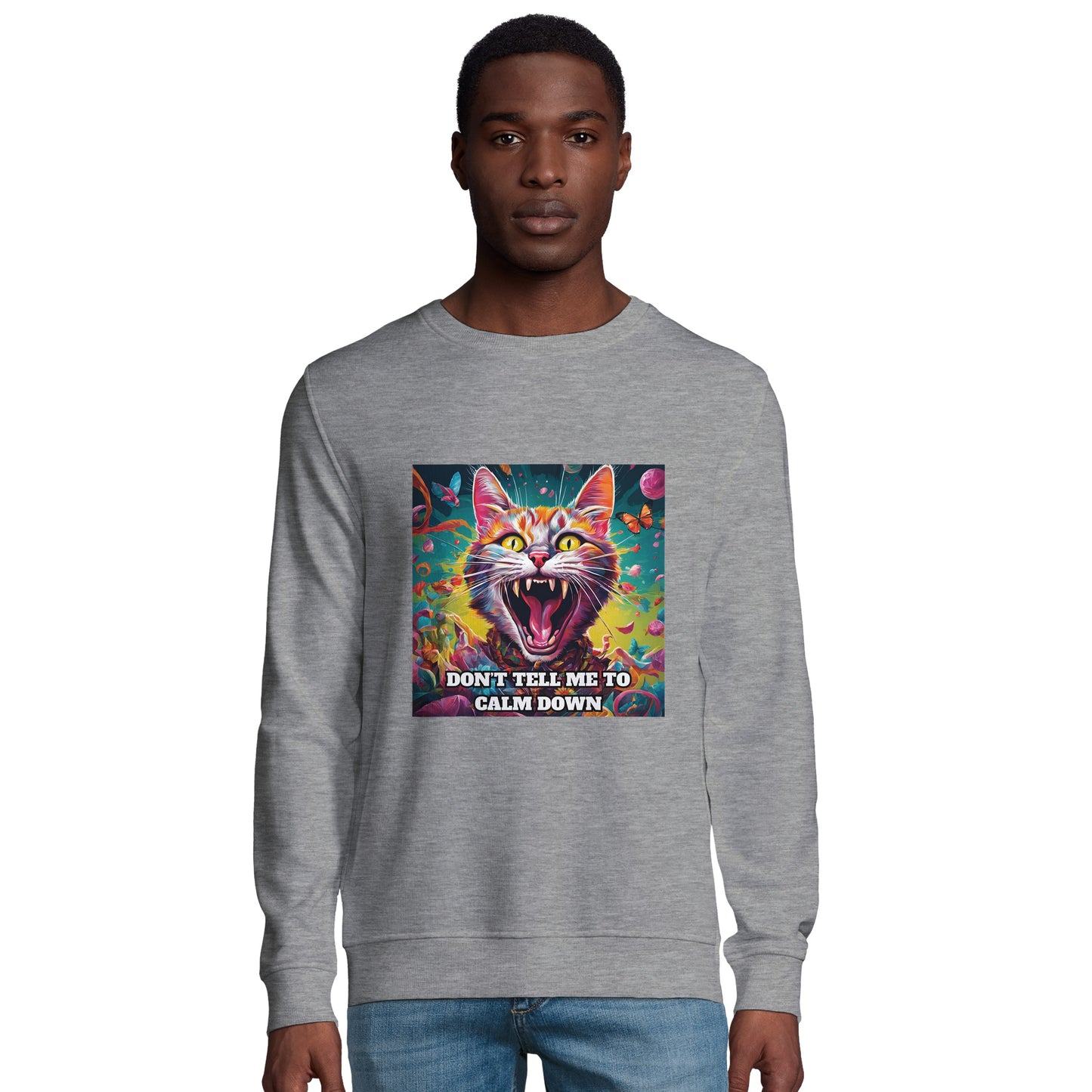 Crazy Cat Organic Unisex Crewneck Sweatshirt