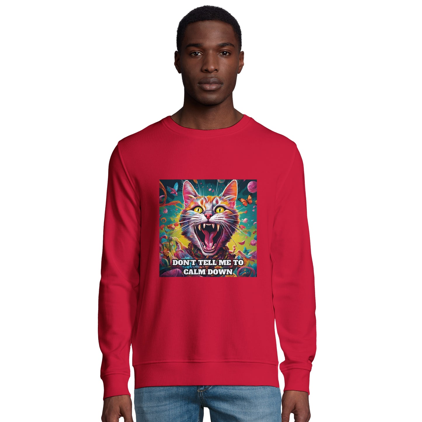 Crazy Cat Organic Unisex Crewneck Sweatshirt