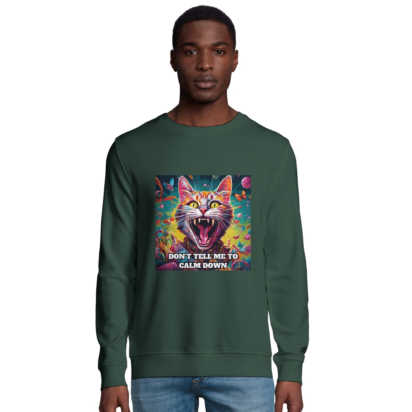 Crazy Cat Organic Unisex Crewneck Sweatshirt