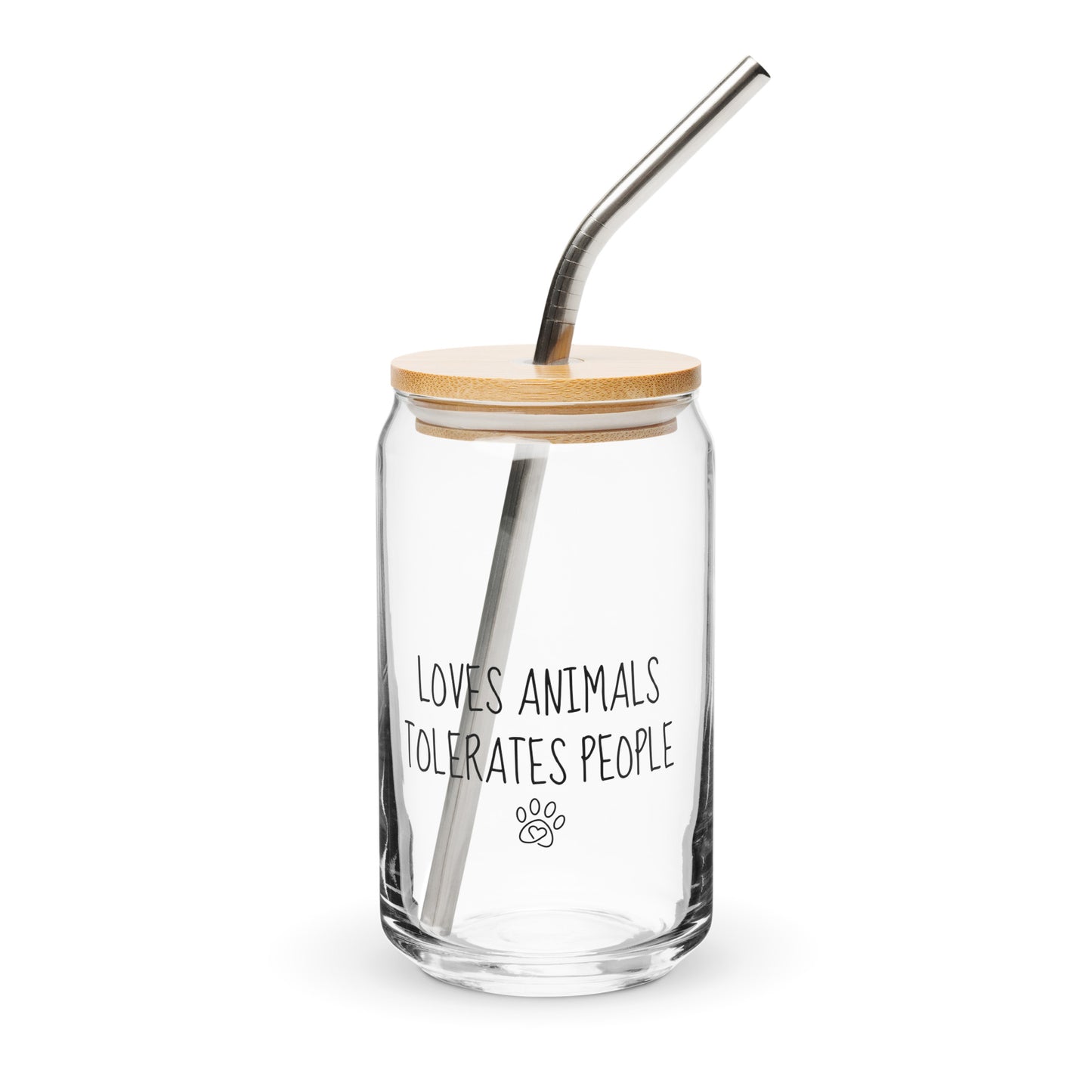 Loves Animals Tolerates People Can-Shaped Glass