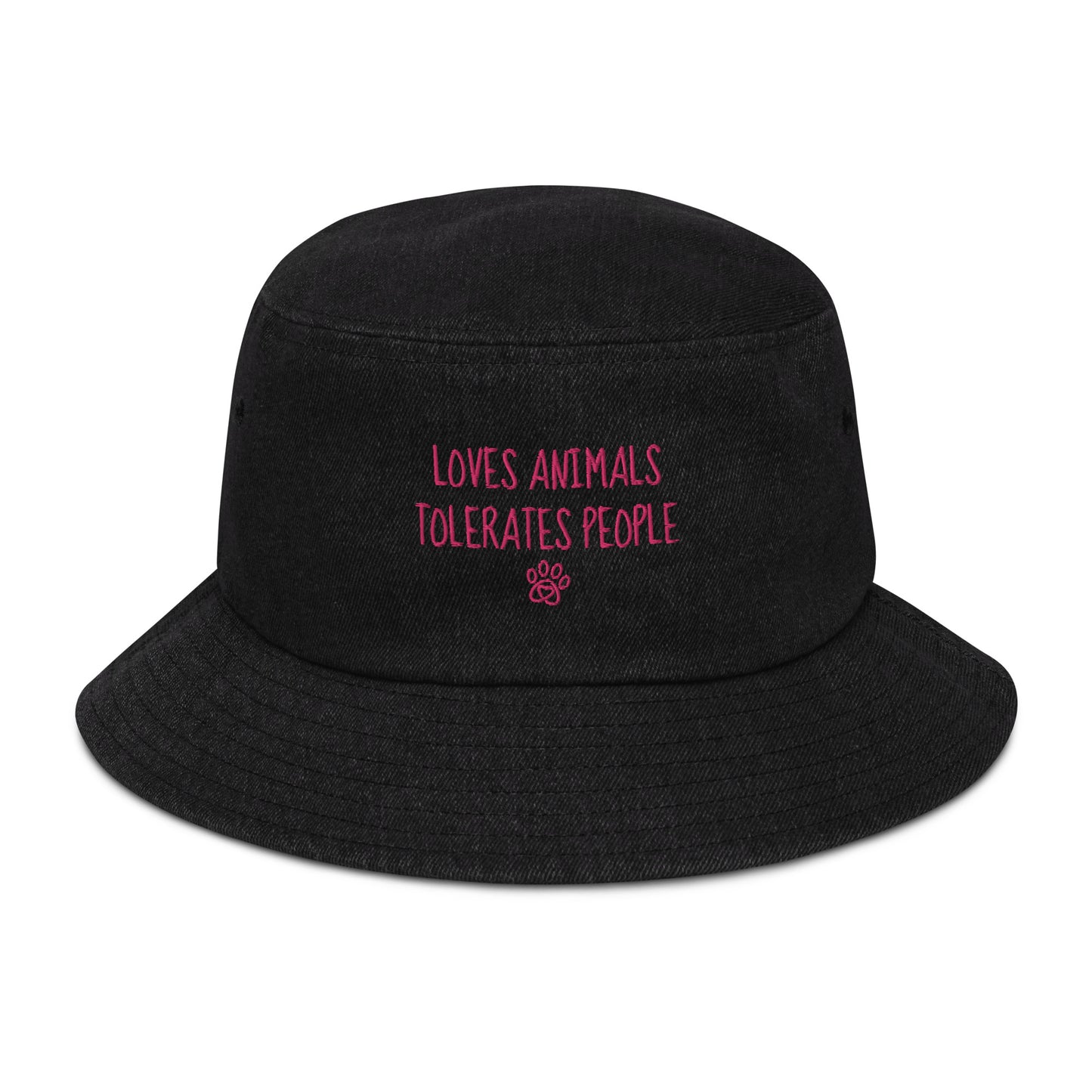 Loves Animals Tolerates People Unisex Denim Bucket Hat (pink)