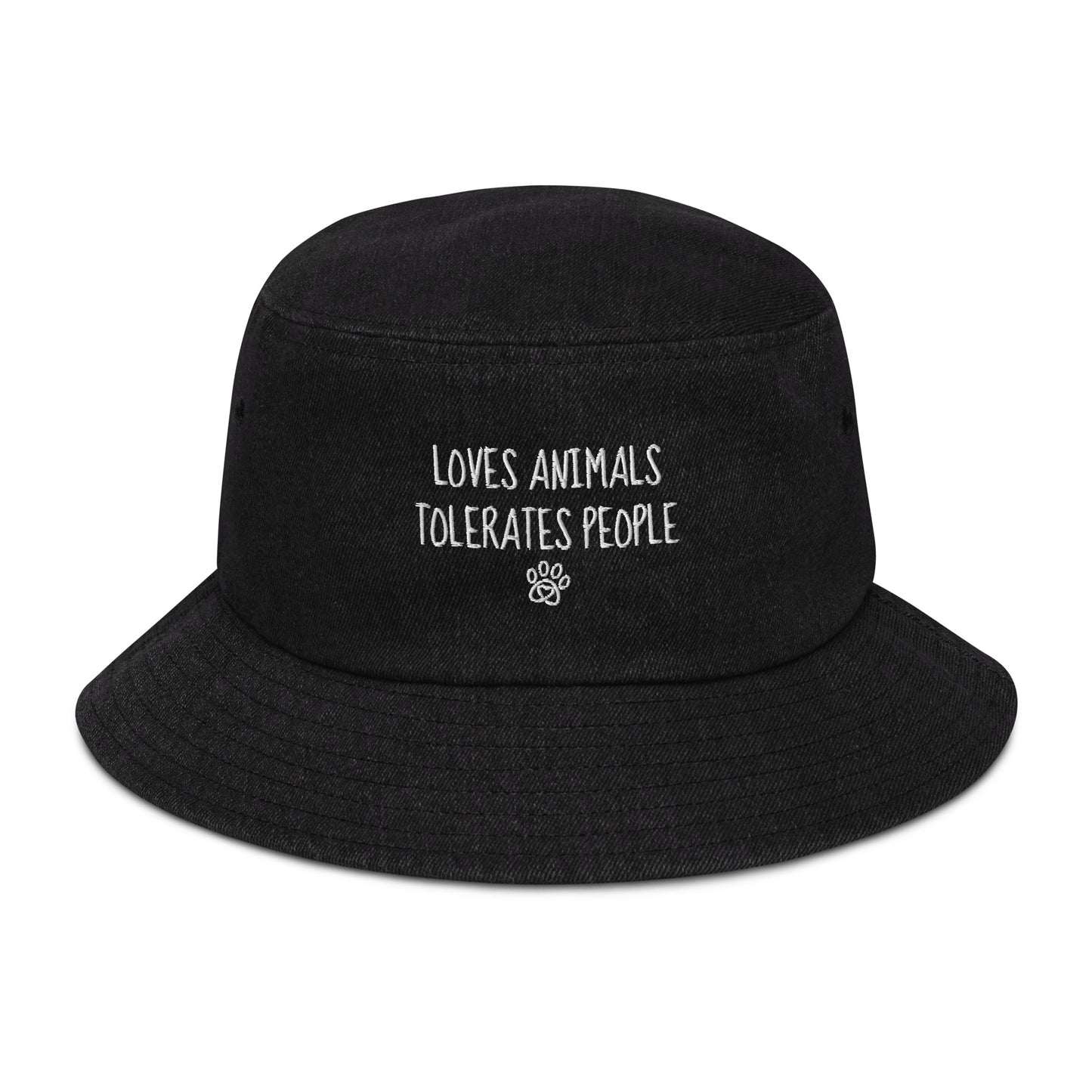 Loves Animals Tolerates People Unisex Denim Bucket Hat