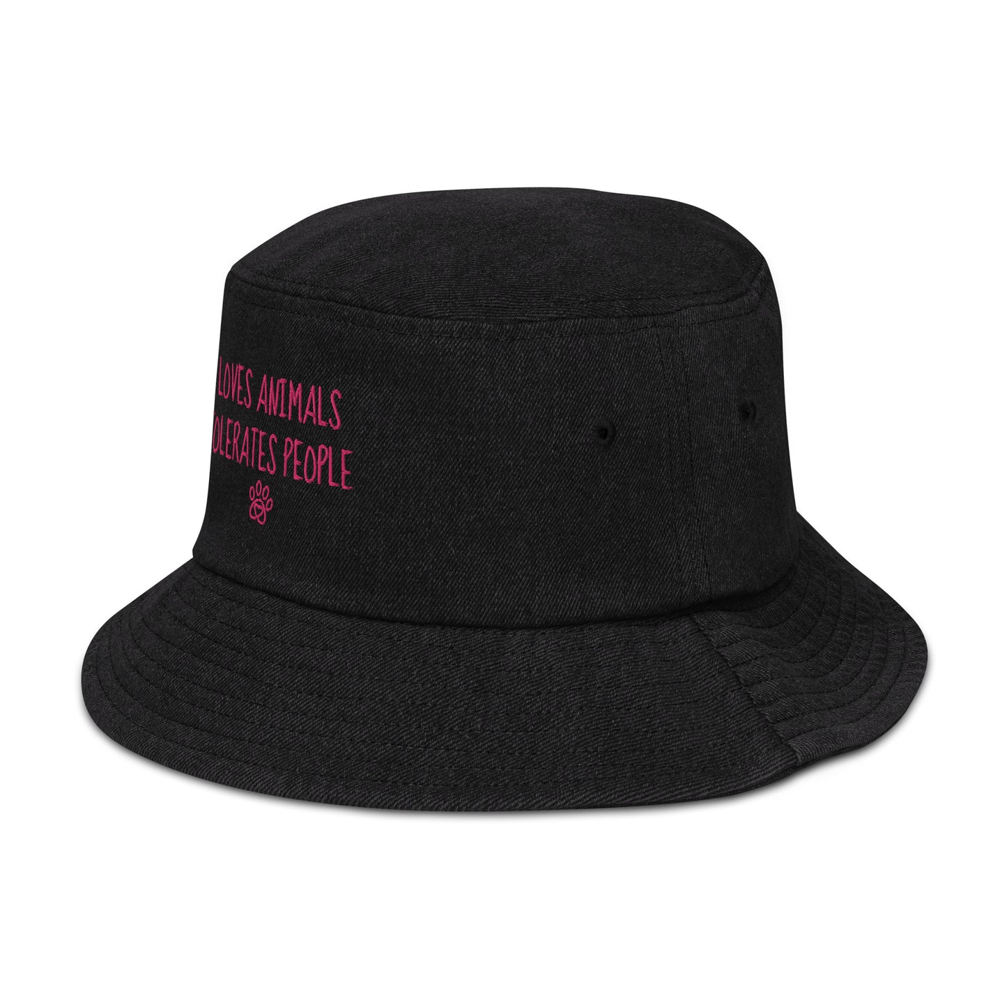 Loves Animals Tolerates People Unisex Denim Bucket Hat (pink)