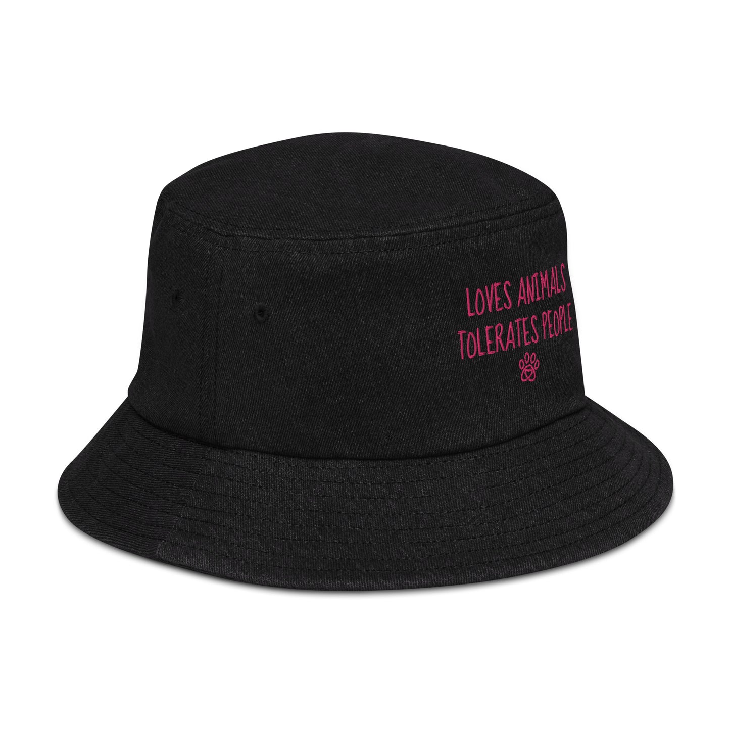 Loves Animals Tolerates People Unisex Denim Bucket Hat (pink)