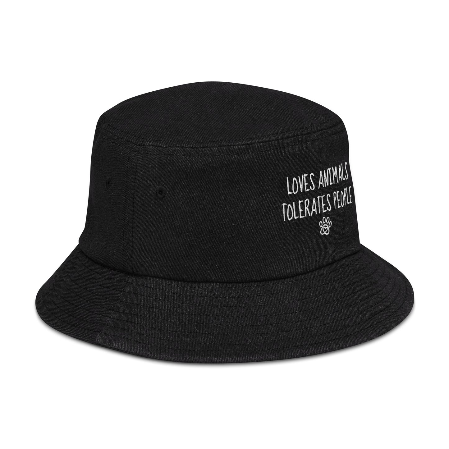 Loves Animals Tolerates People Unisex Denim Bucket Hat