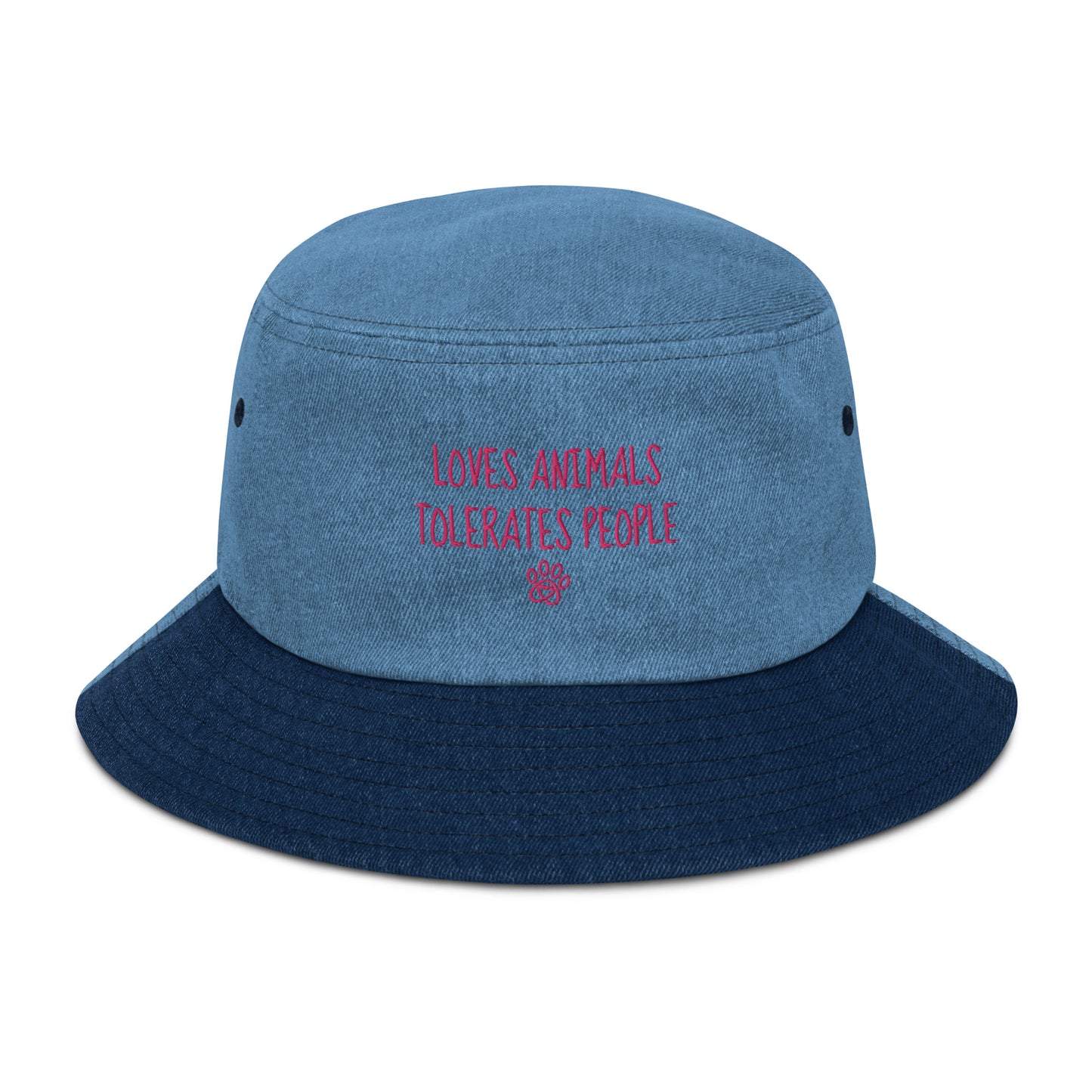 Loves Animals Tolerates People Unisex Denim Bucket Hat (pink)