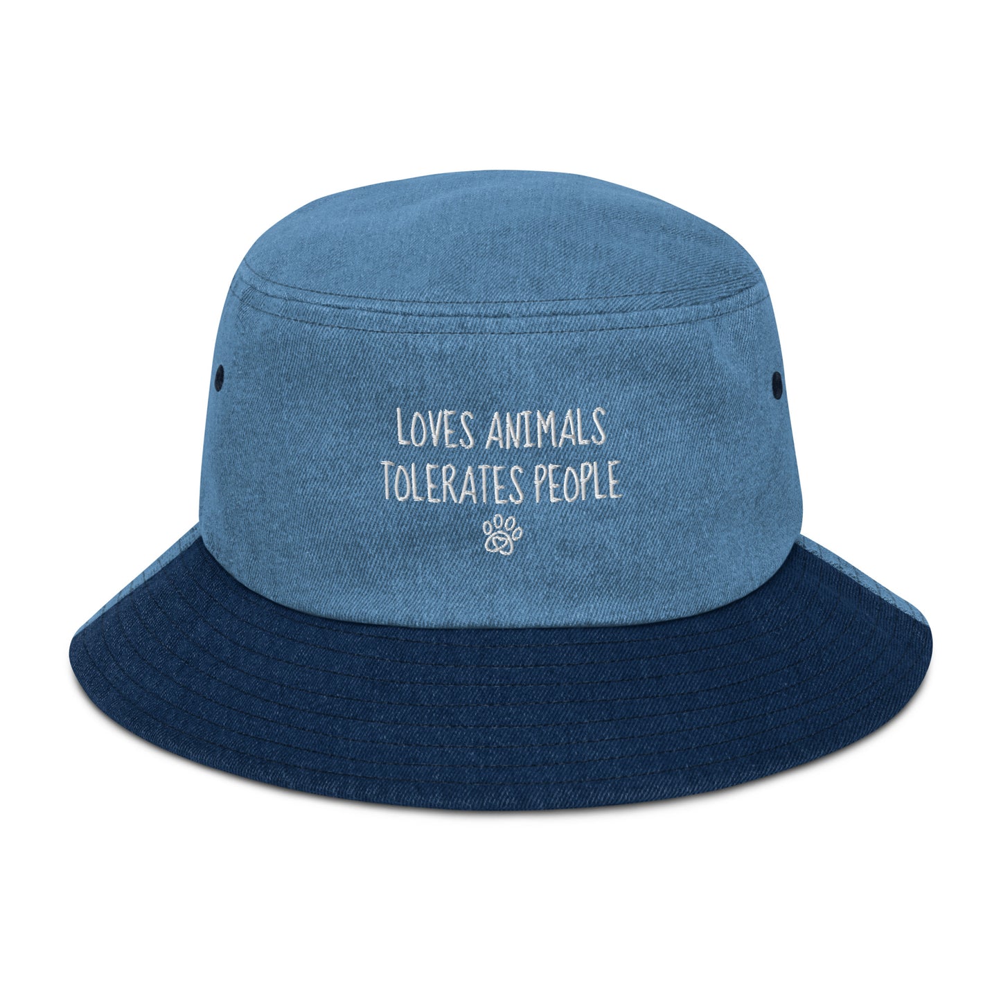 Loves Animals Tolerates People Unisex Denim Bucket Hat