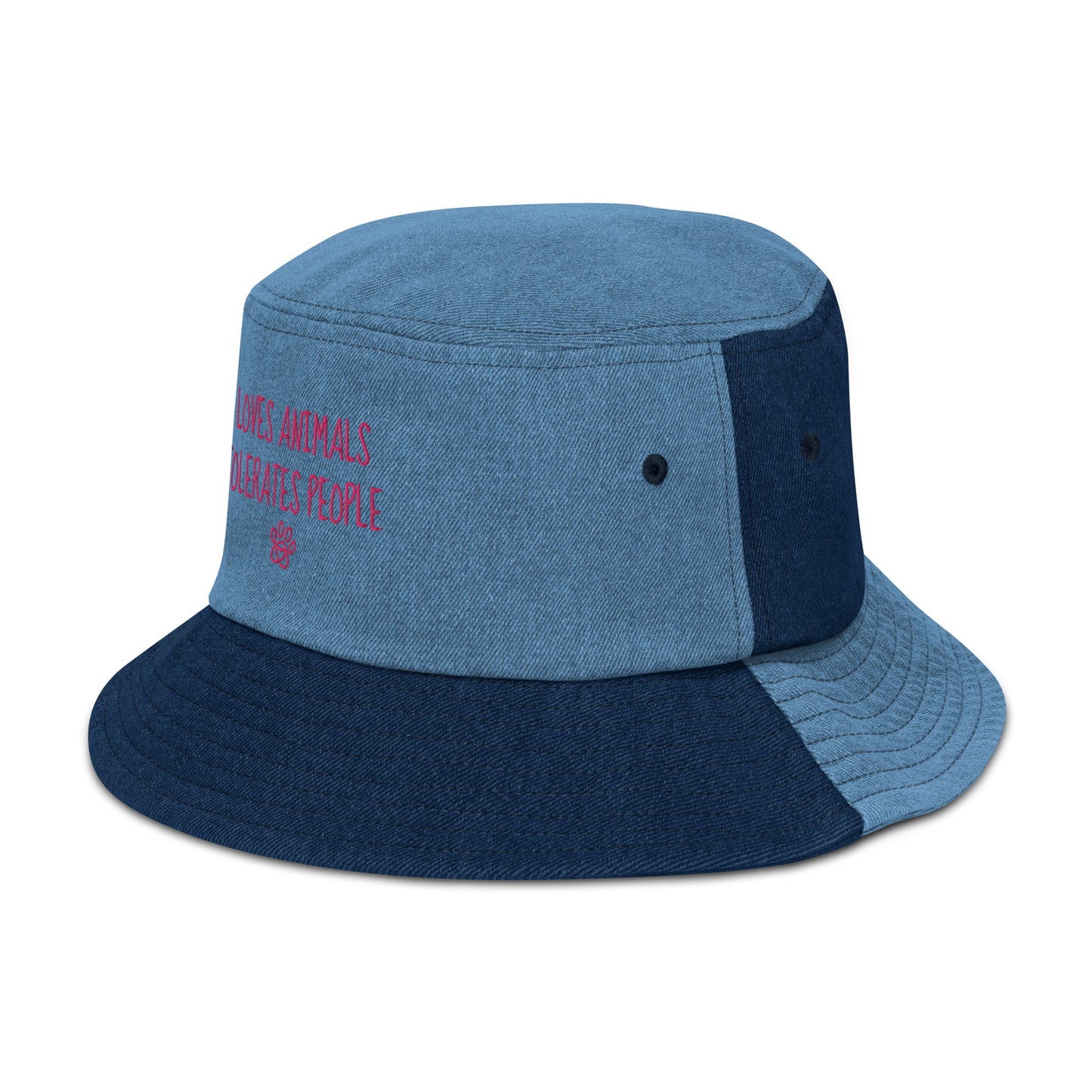 Loves Animals Tolerates People Unisex Denim Bucket Hat (pink)