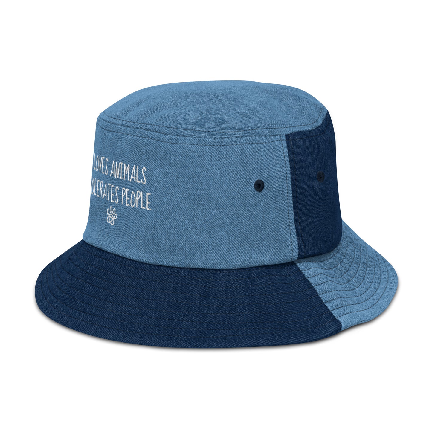 Loves Animals Tolerates People Unisex Denim Bucket Hat