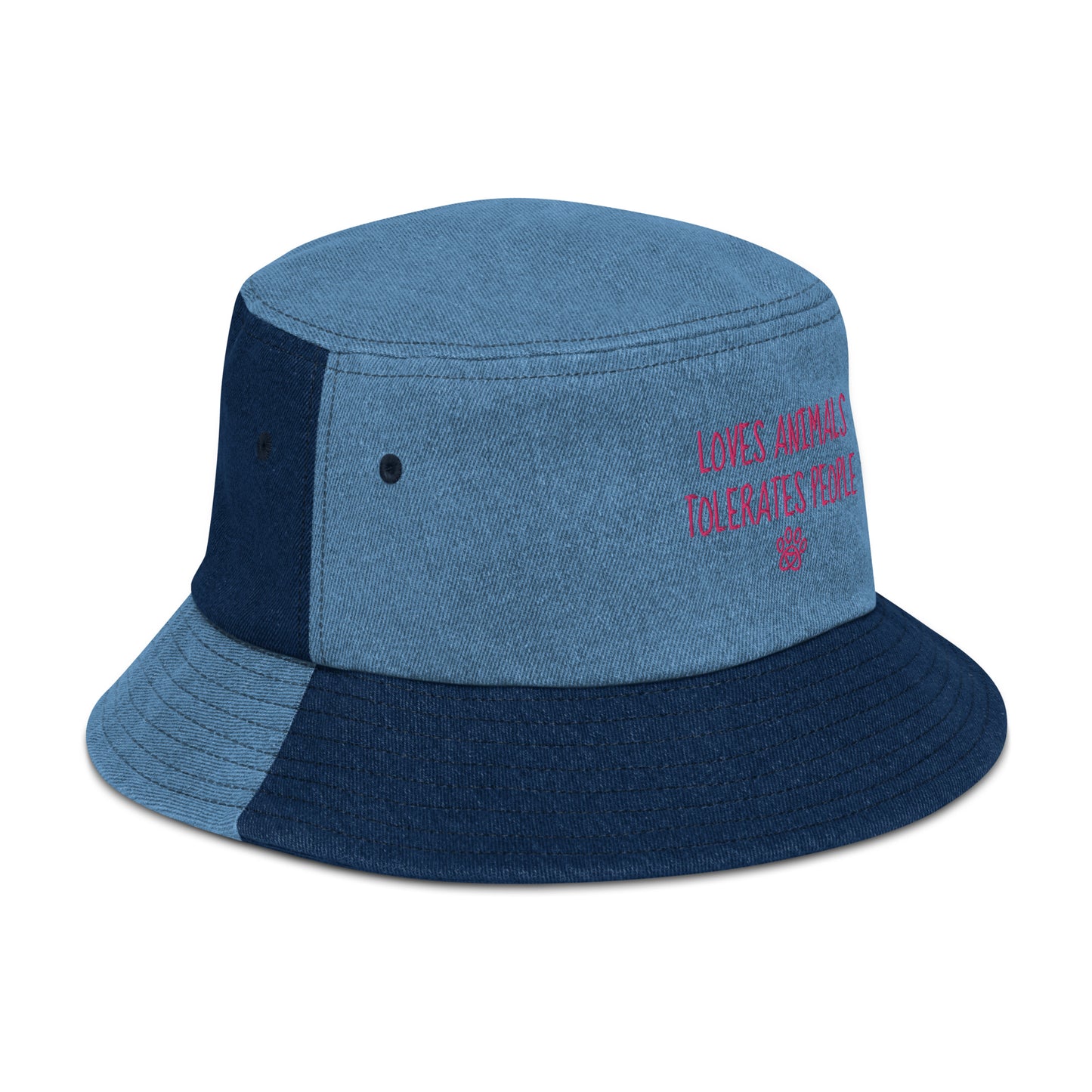 Loves Animals Tolerates People Unisex Denim Bucket Hat (pink)