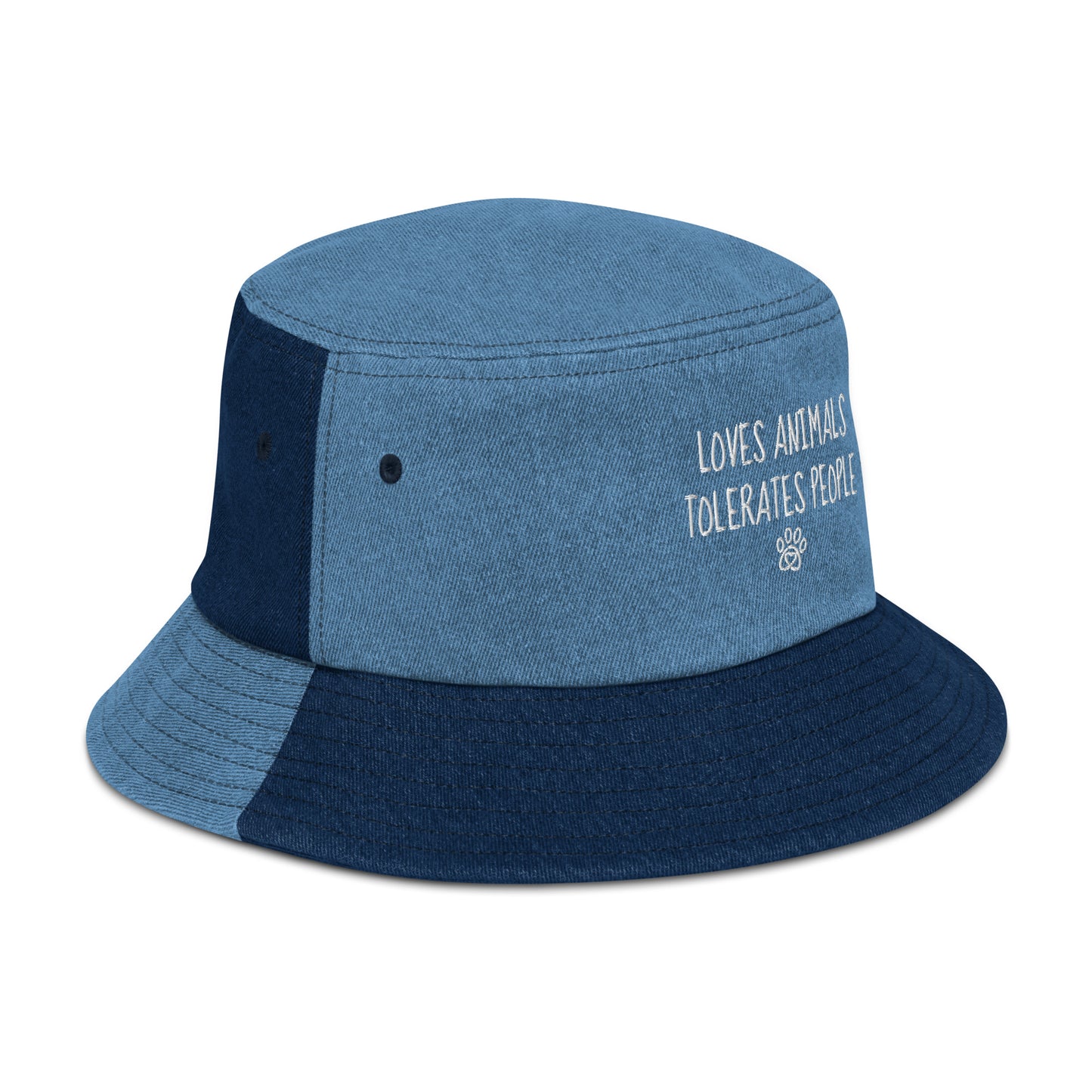 Loves Animals Tolerates People Unisex Denim Bucket Hat