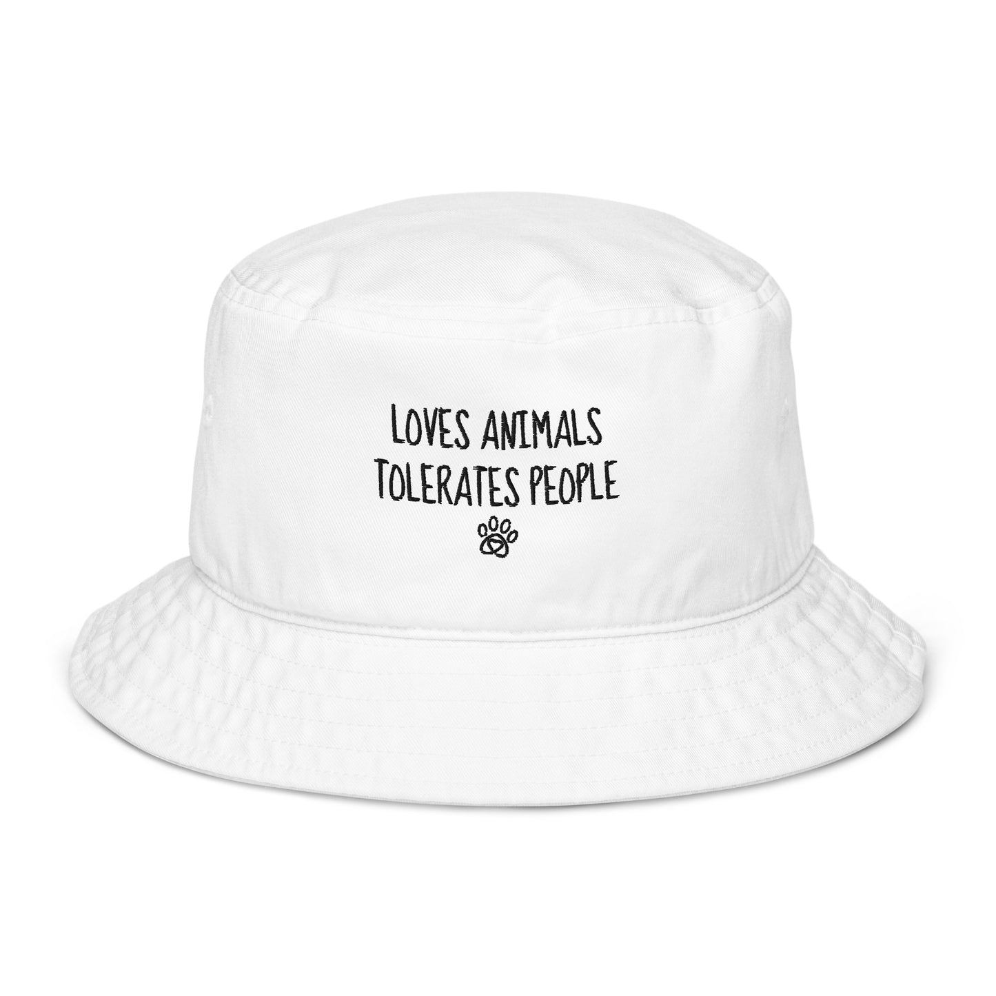 Loves Animals Tolerates People Unisex Organic Bucket Hat