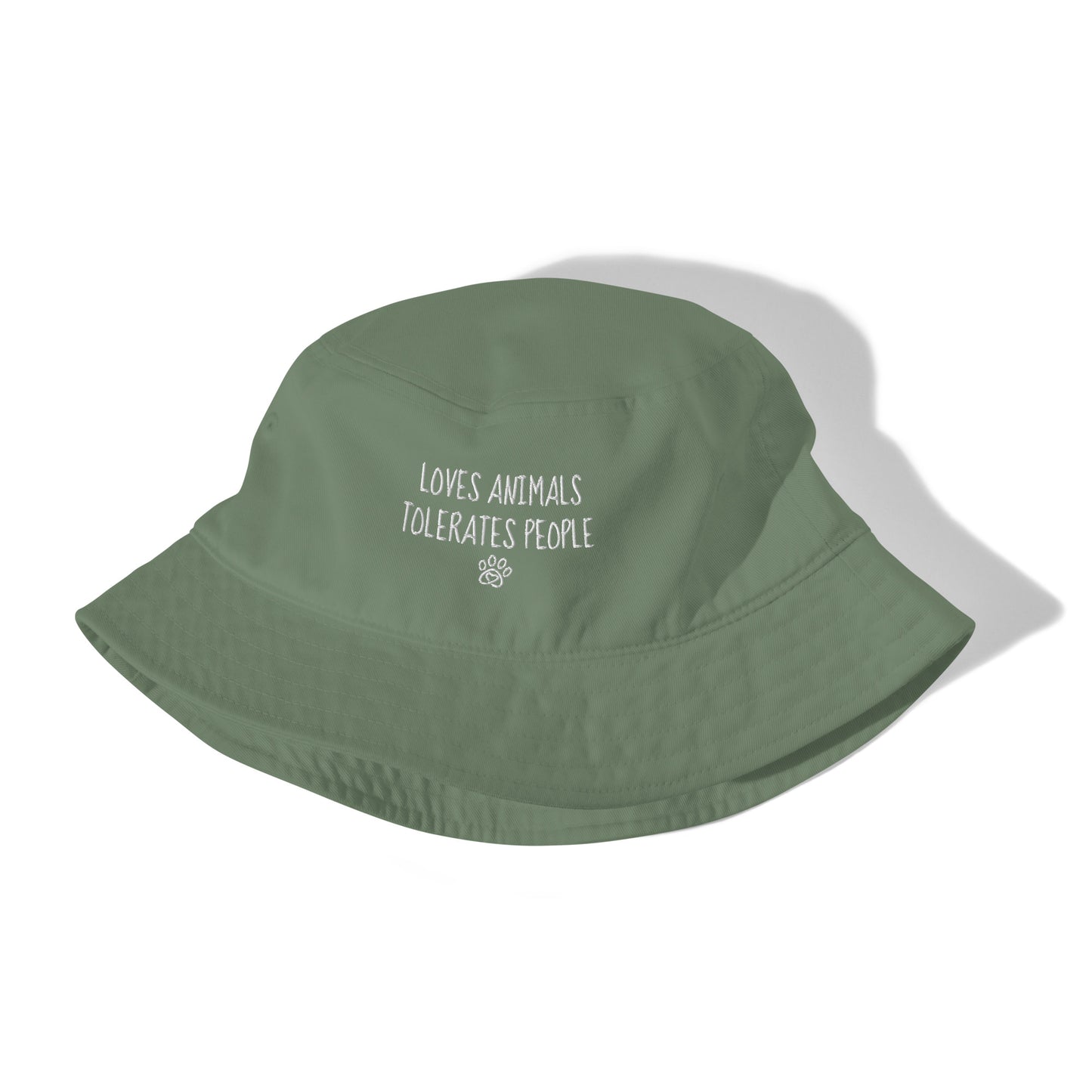 Loves Animals Tolerates People Unisex Organic Bucket Hat (white)