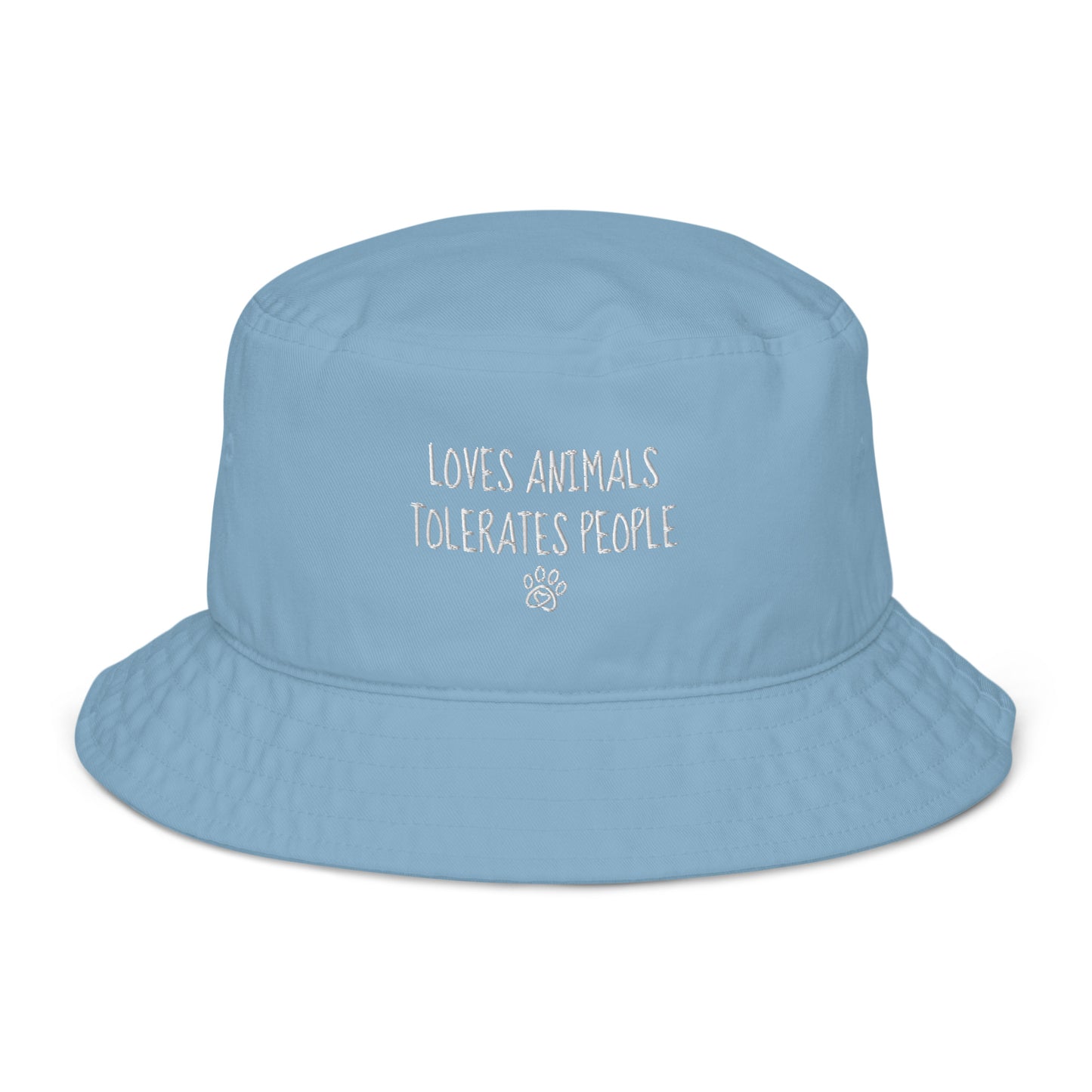 Loves Animals Tolerates People Unisex Organic Bucket Hat (white)