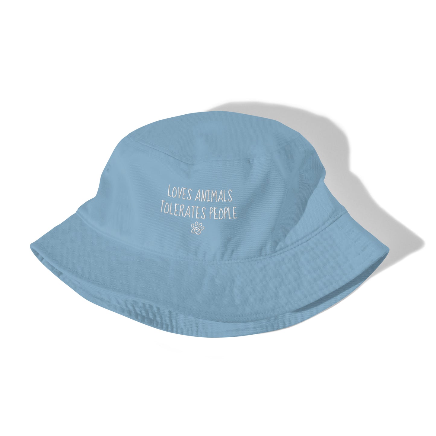 Loves Animals Tolerates People Unisex Organic Bucket Hat (white)