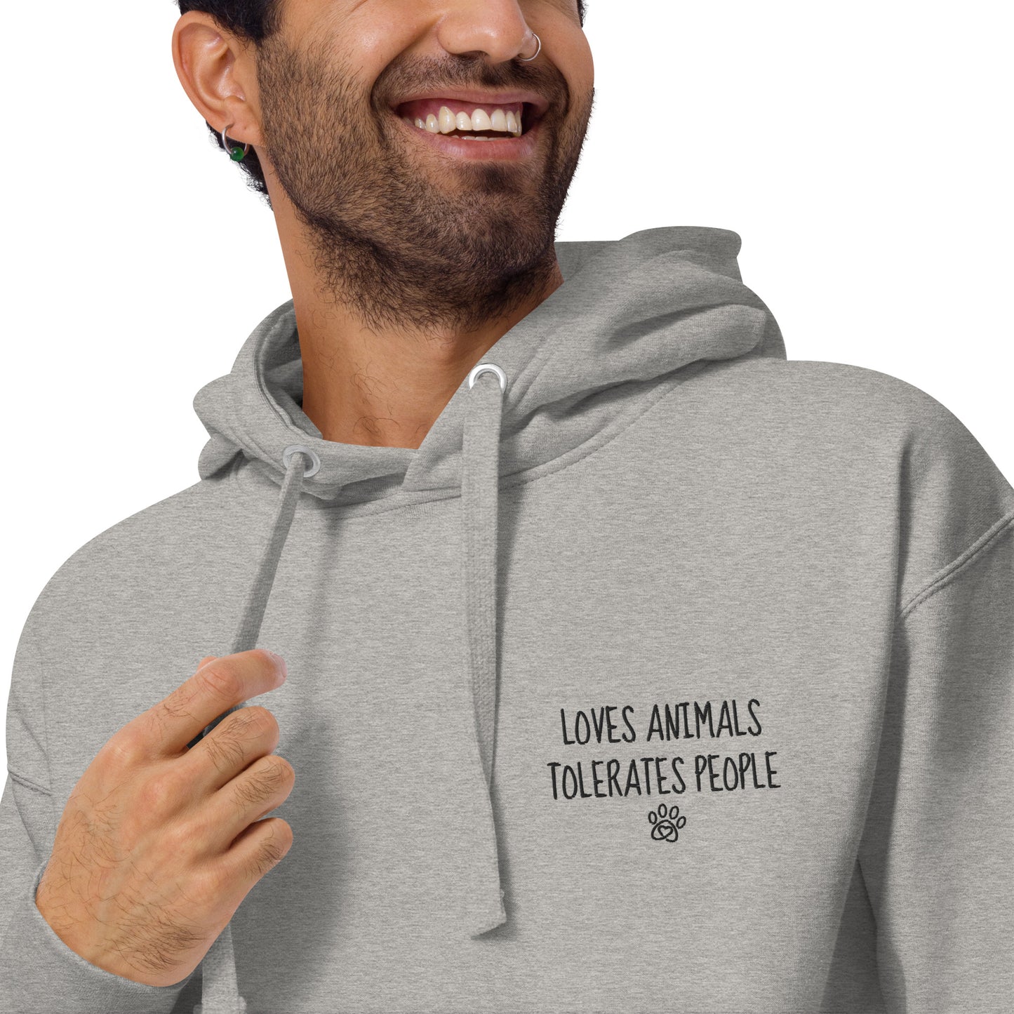 Loves Animals Tolerates People Unisex Embroidered Hoodie