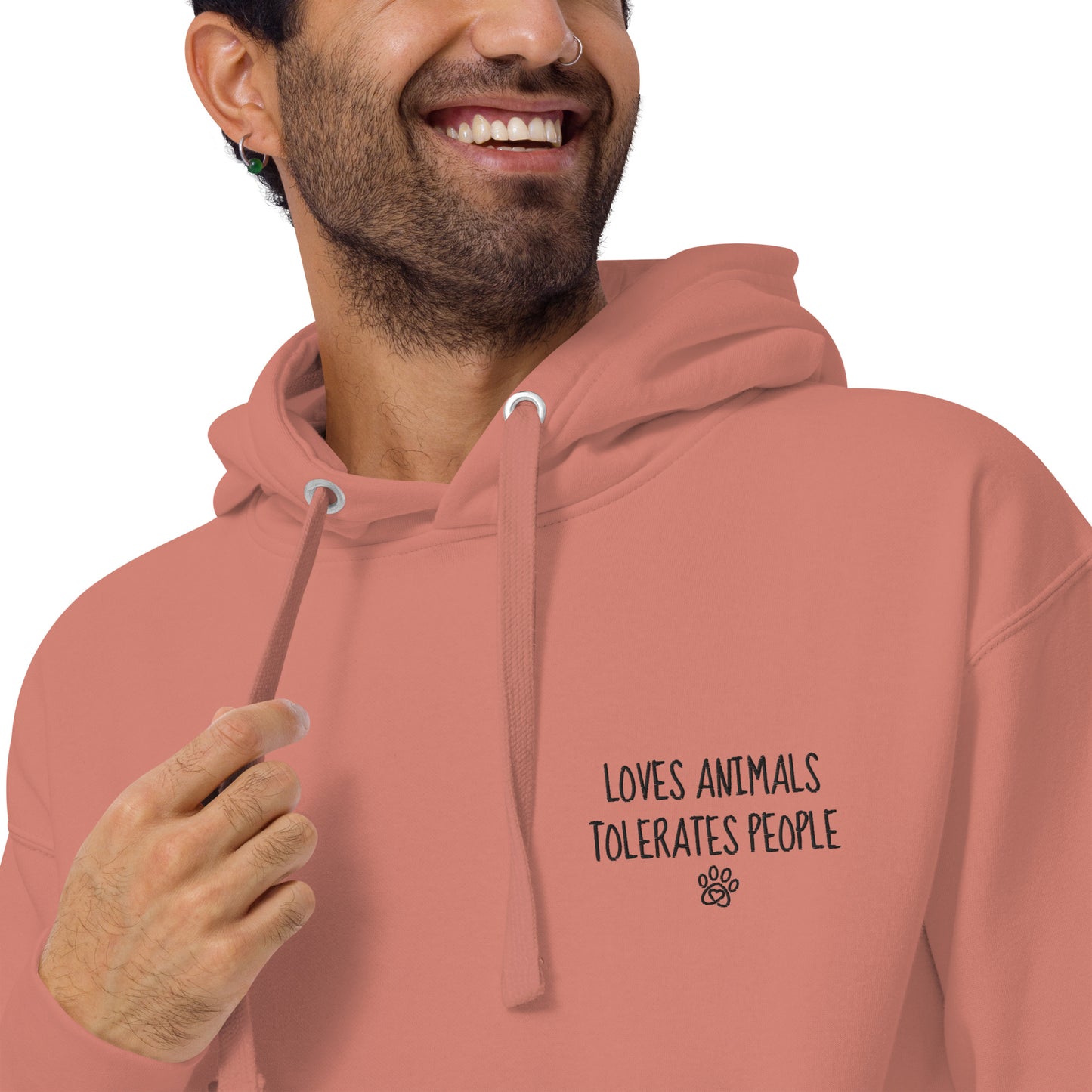 Loves Animals Tolerates People Unisex Embroidered Hoodie