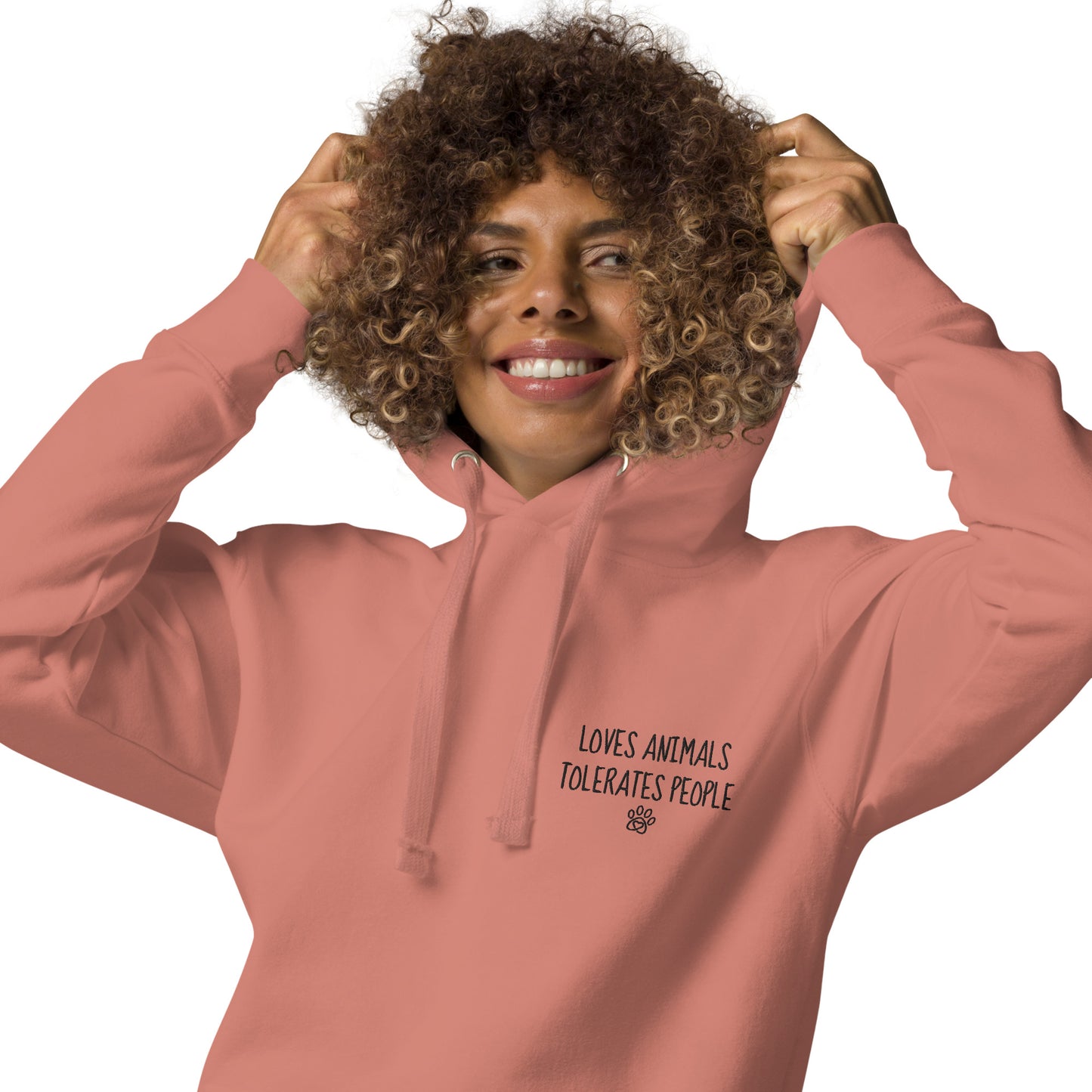 Loves Animals Tolerates People Unisex Embroidered Hoodie