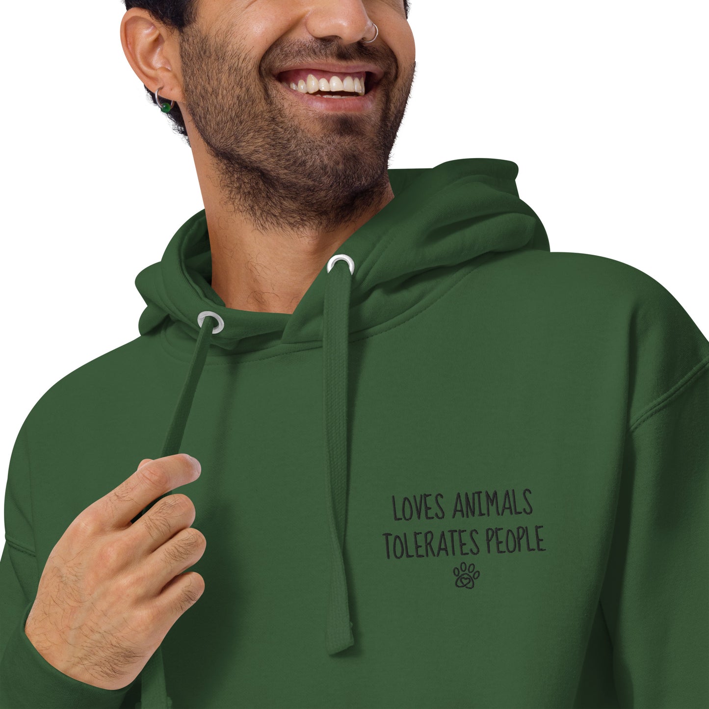 Loves Animals Tolerates People Unisex Embroidered Hoodie