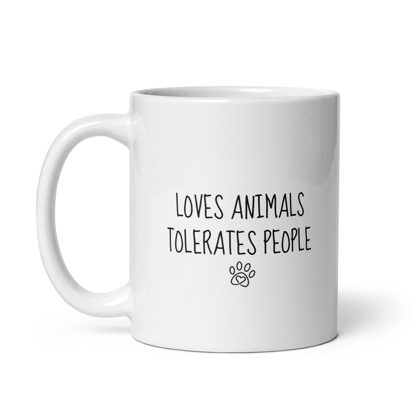 Loves Animals Tolerates People Right-Handed White Mug