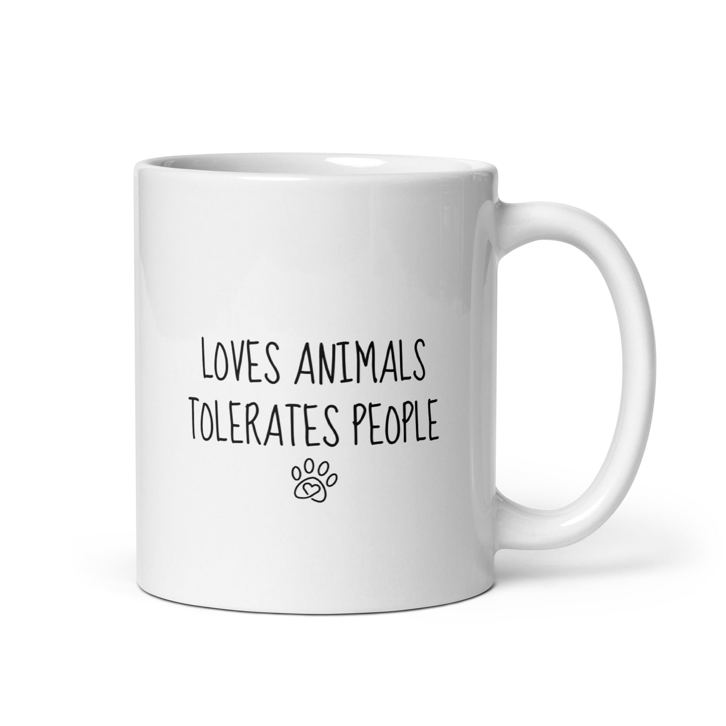 Loves Animals Tolerates People Left-Handed White Mug