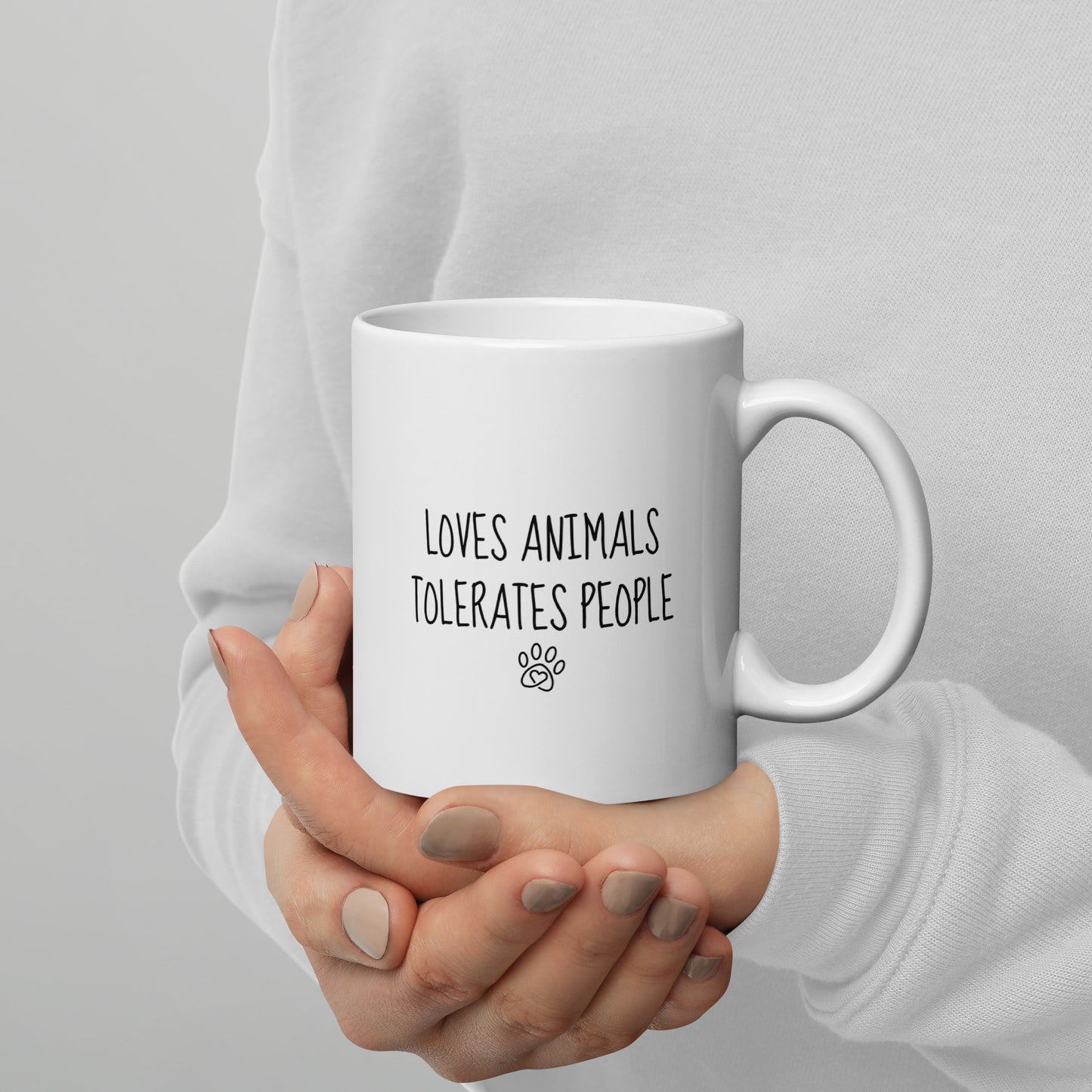 Loves Animals Tolerates People Left-Handed White Mug