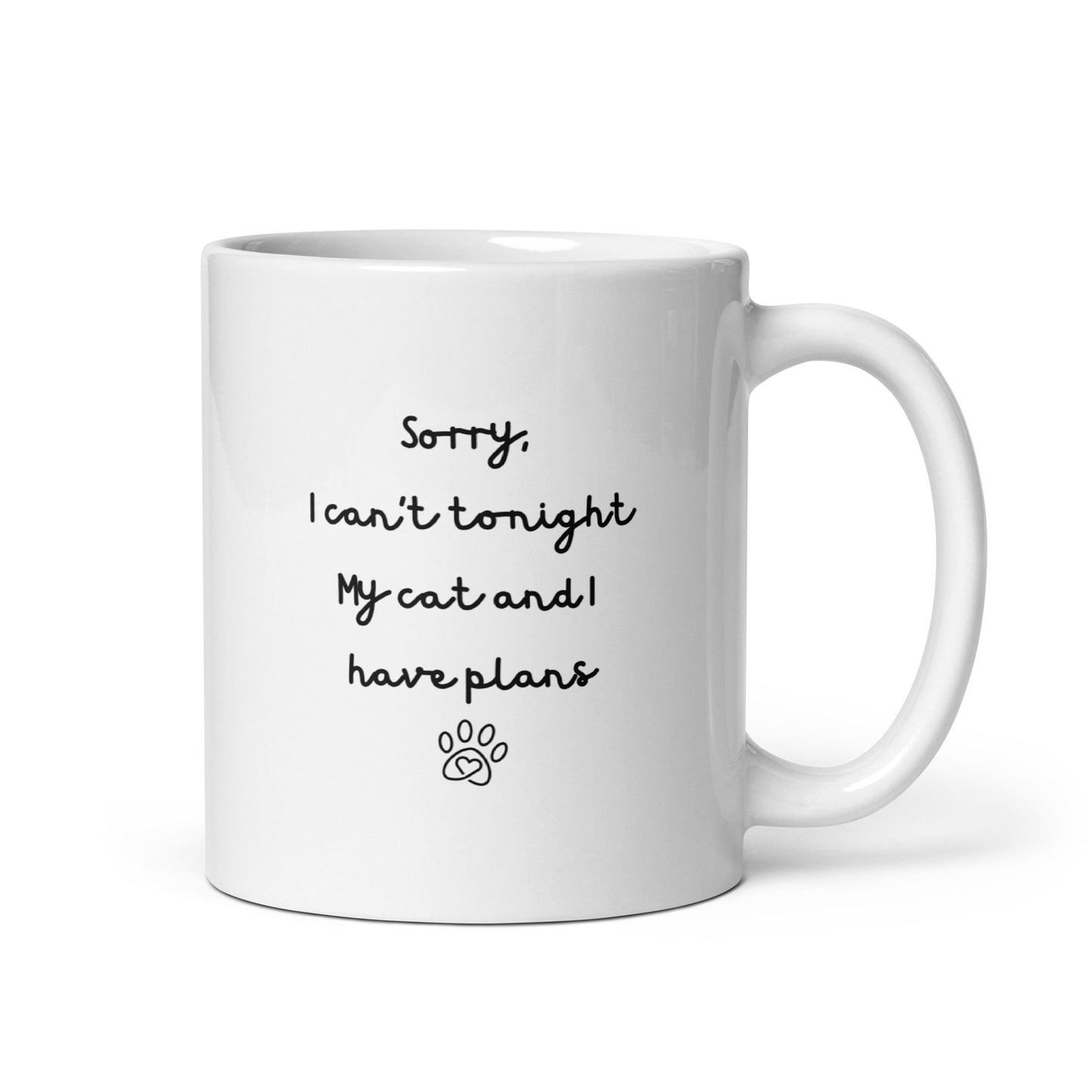 Sorry I Can't Tonight My Cat And I Have Plans Left-Handed White Mug