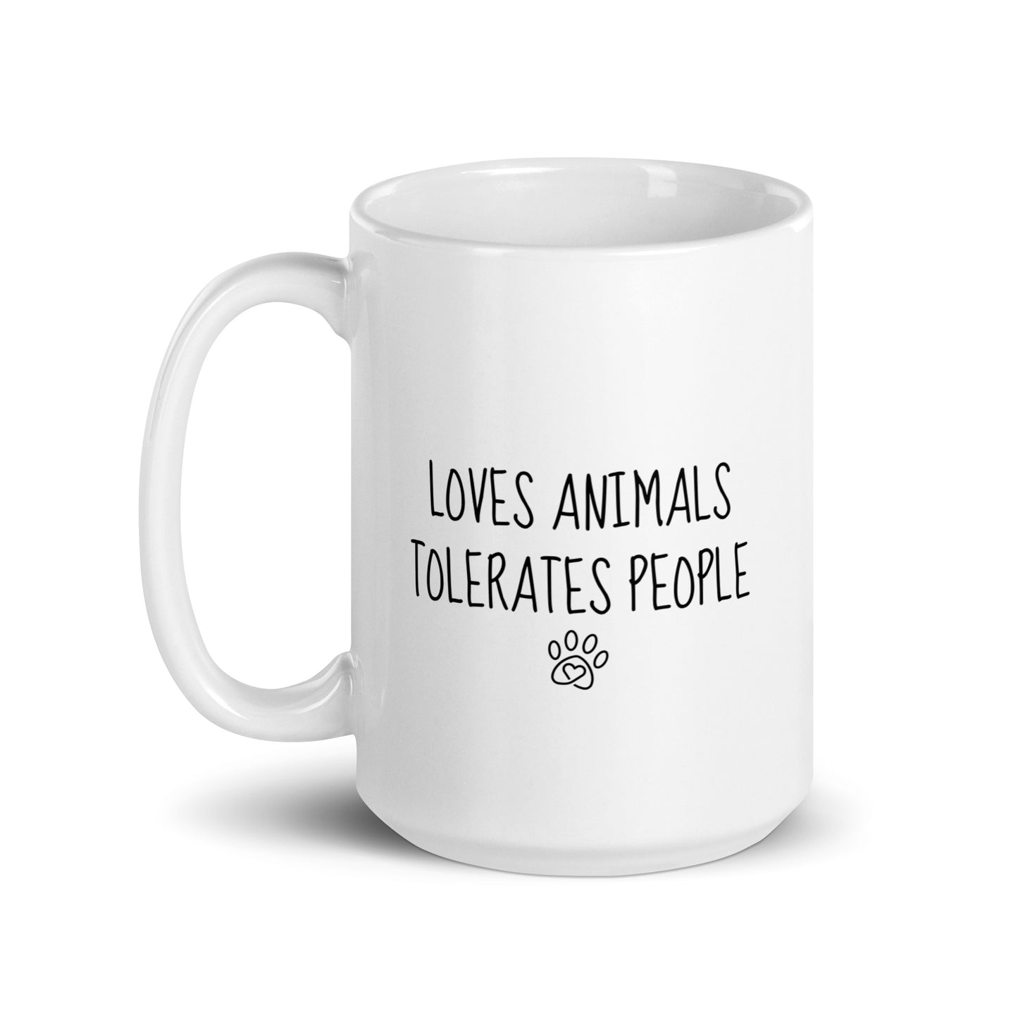 Loves Animals Tolerates People Right-Handed White Mug