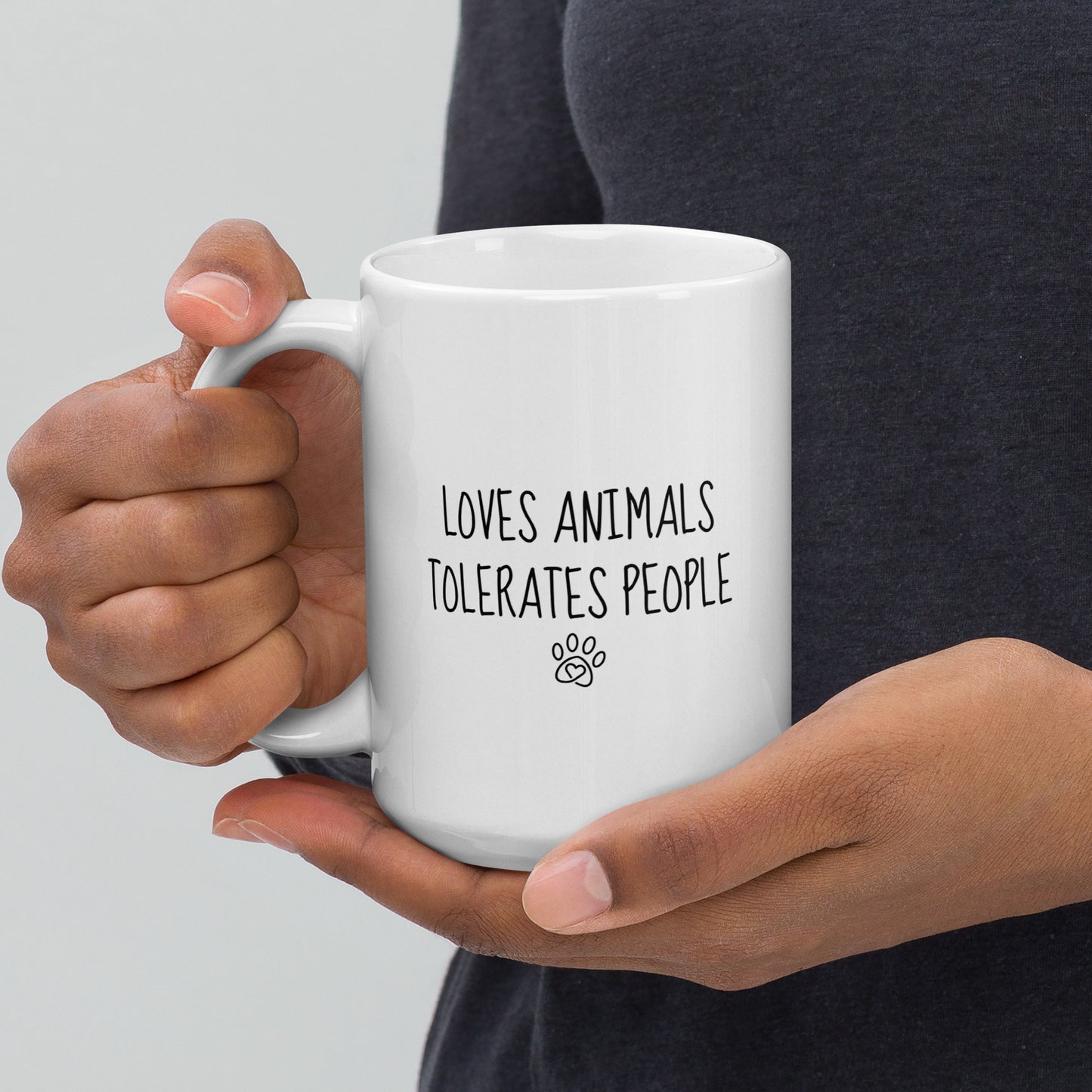 Loves Animals Tolerates People Right-Handed White Mug