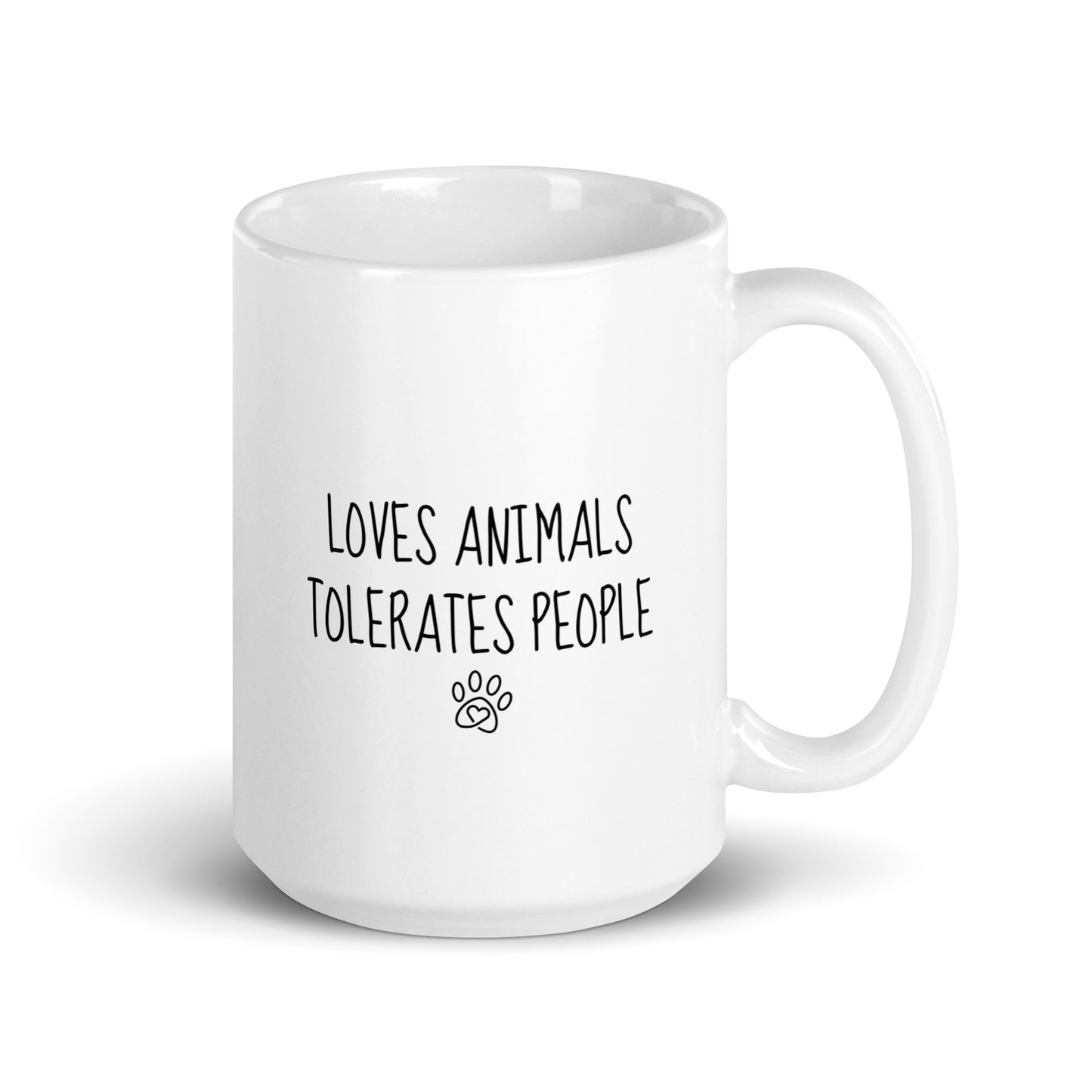 Loves Animals Tolerates People Left-Handed White Mug