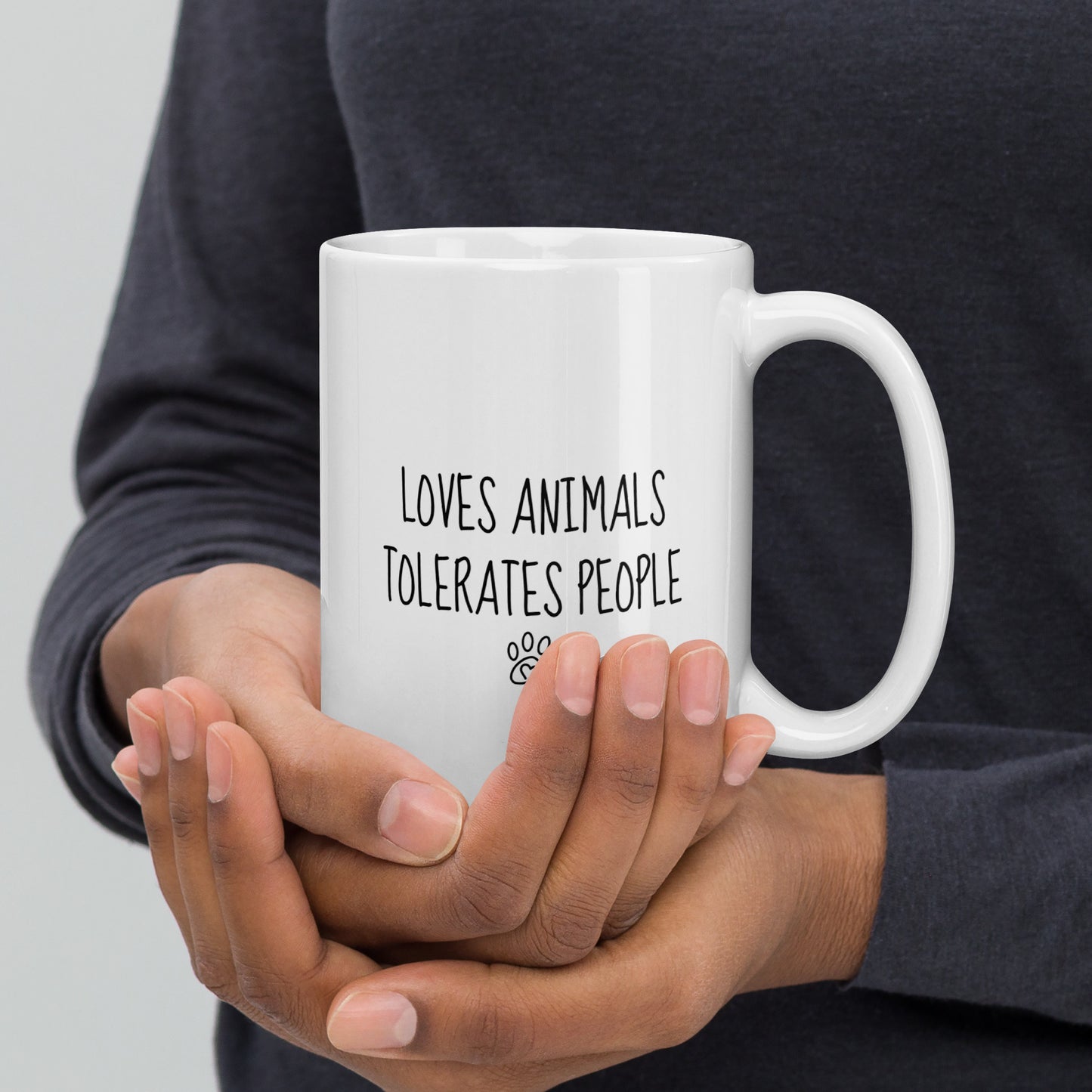 Loves Animals Tolerates People Left-Handed White Mug