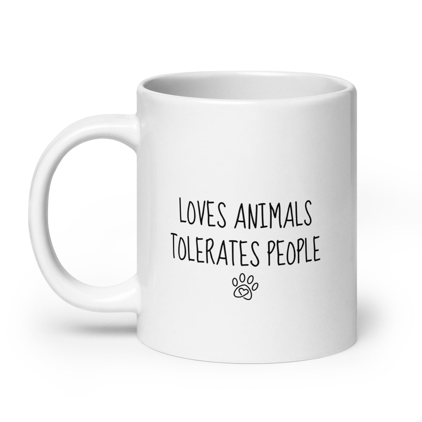 Loves Animals Tolerates People Right-Handed White Mug