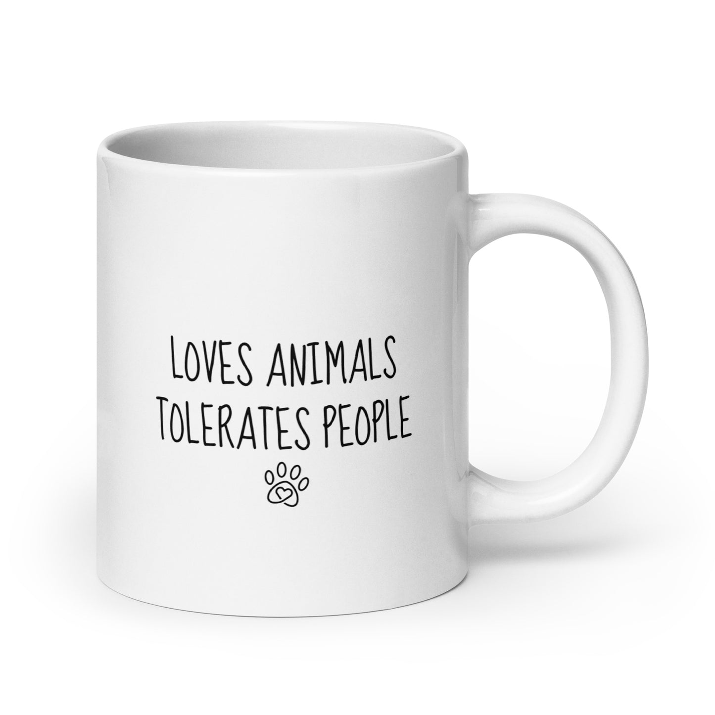 Loves Animals Tolerates People Left-Handed White Mug