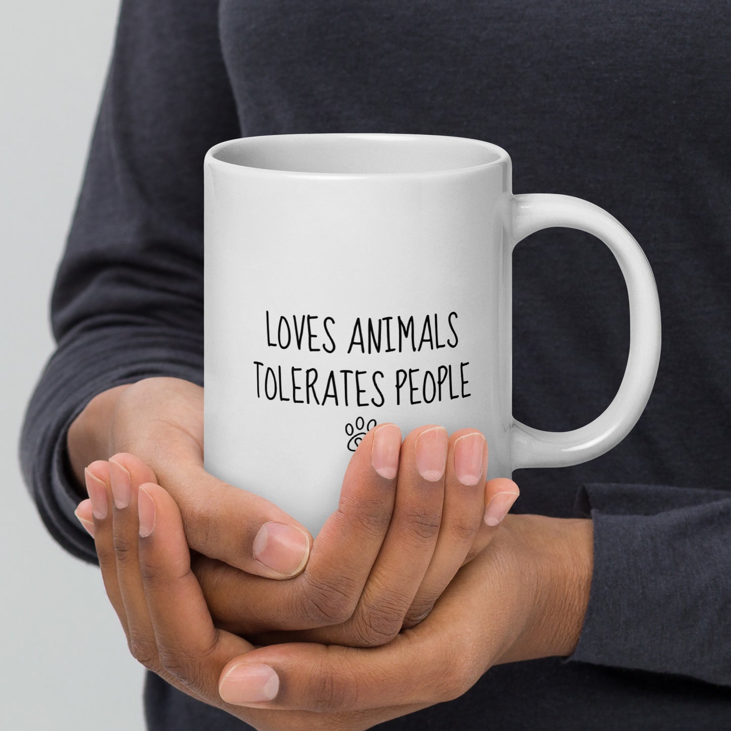 Loves Animals Tolerates People Left-Handed White Mug