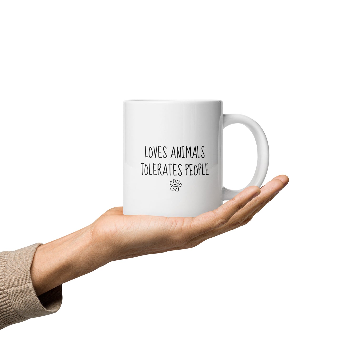 Loves Animals Tolerates People Left-Handed White Mug